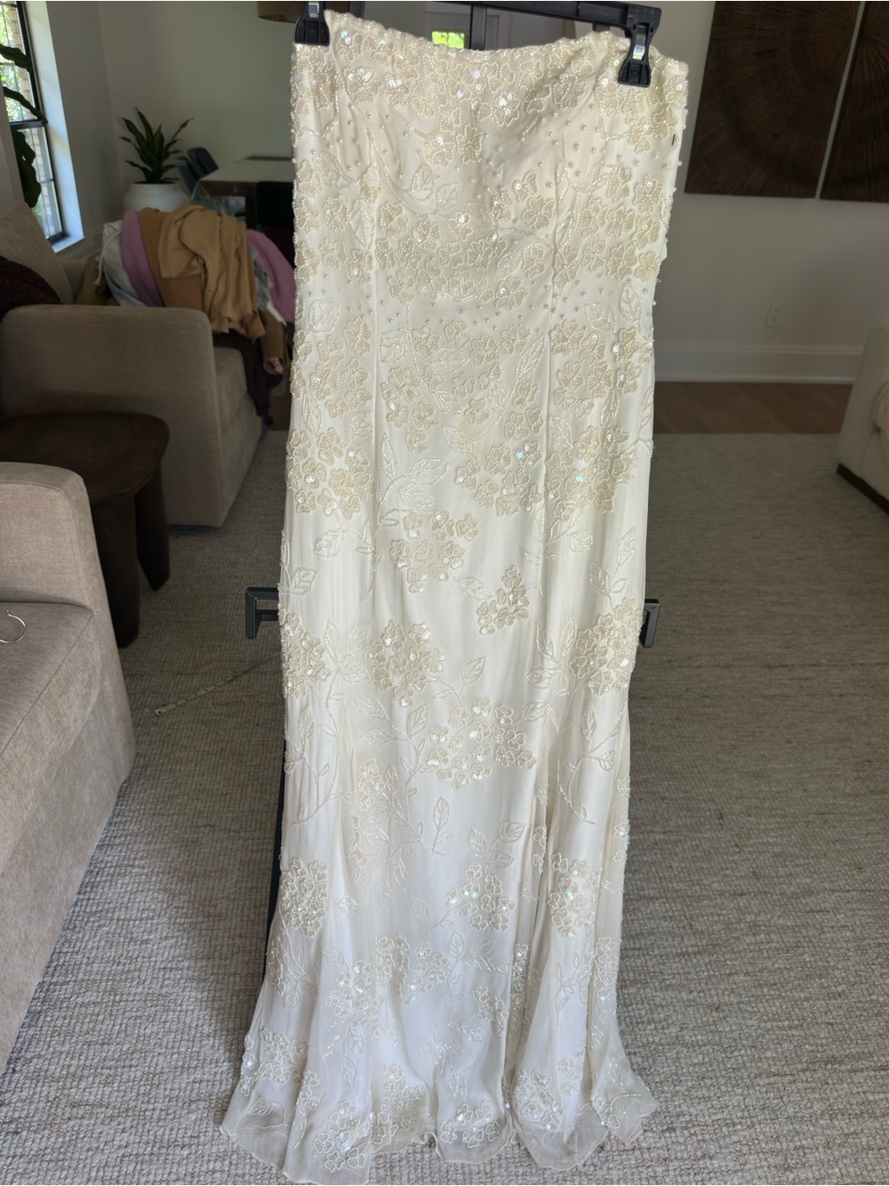 Ivory Beaded Strapless Evening Gown